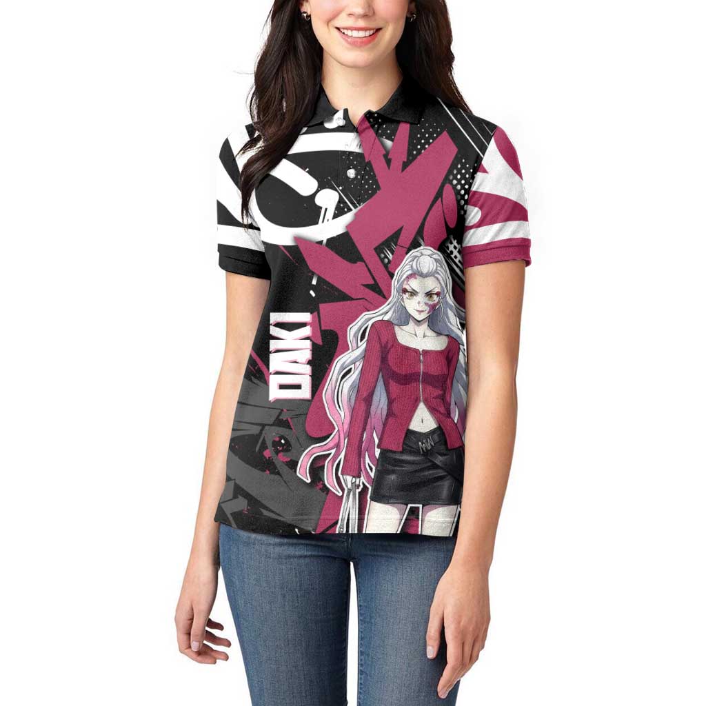Daki Demon Slayer Women Polo Shirt Pink Graffiti Anime Aesthetic