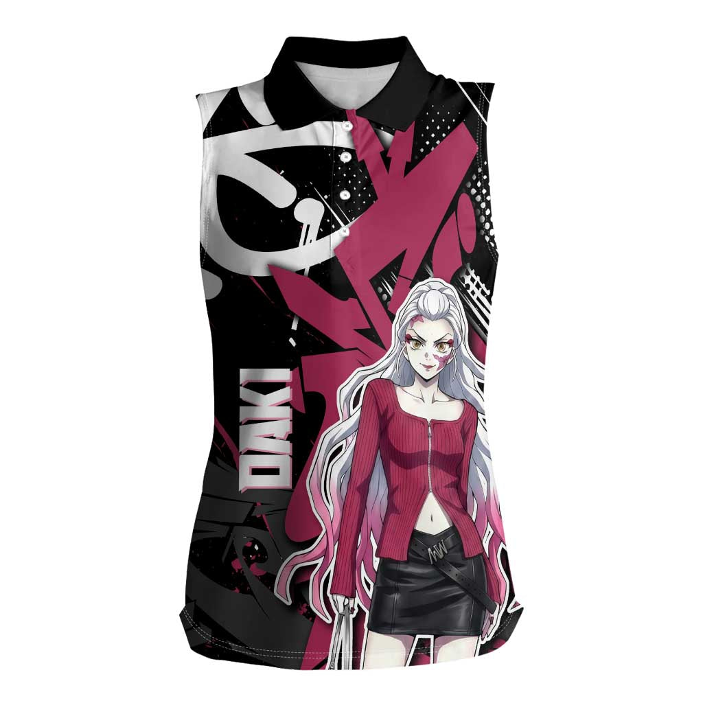 Daki Demon Slayer Women Sleeveless Polo Shirt Pink Graffiti Anime Aesthetic