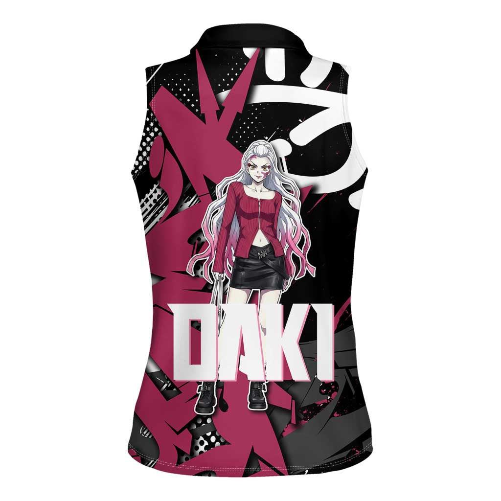 Daki Demon Slayer Women Sleeveless Polo Shirt Pink Graffiti Anime Aesthetic