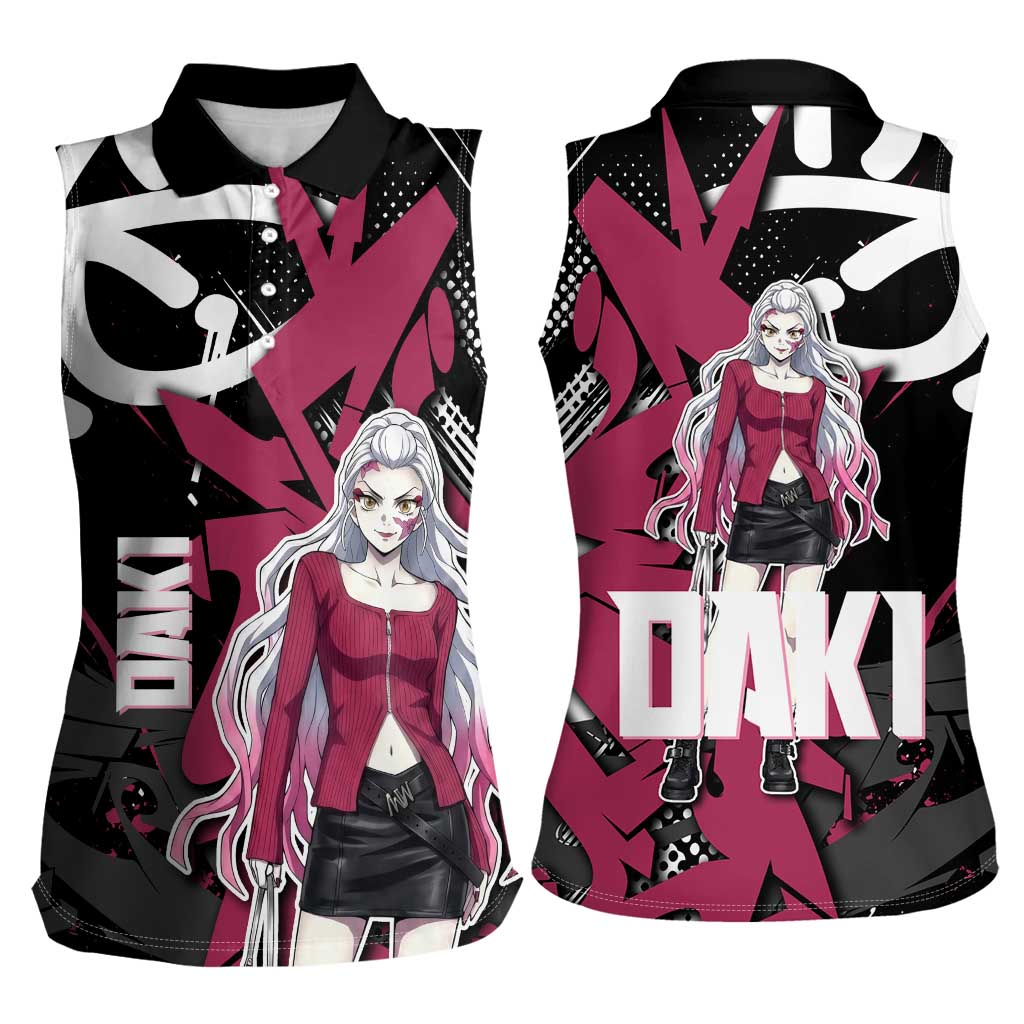 Daki Demon Slayer Women Sleeveless Polo Shirt Pink Graffiti Anime Aesthetic