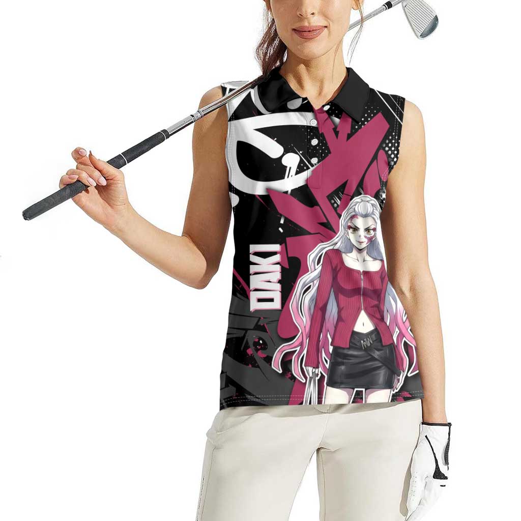 Daki Demon Slayer Women Sleeveless Polo Shirt Pink Graffiti Anime Aesthetic