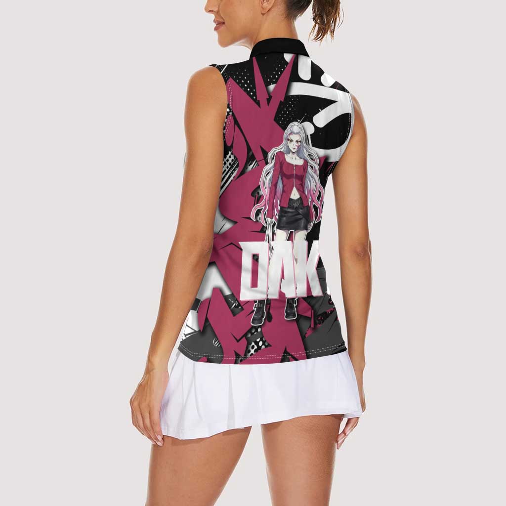 Daki Demon Slayer Women Sleeveless Polo Shirt Pink Graffiti Anime Aesthetic