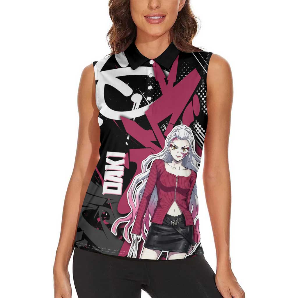 Daki Demon Slayer Women Sleeveless Polo Shirt Pink Graffiti Anime Aesthetic