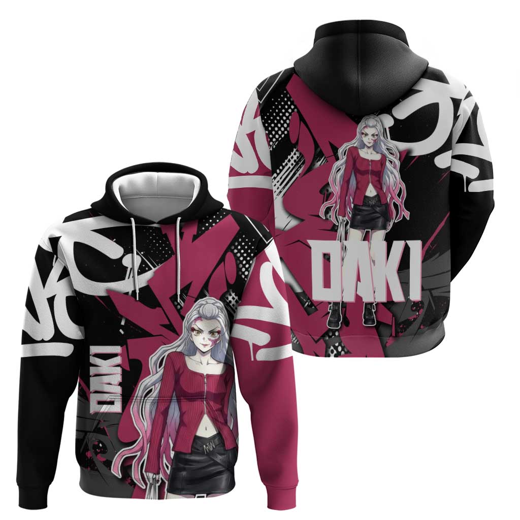 Daki Demon Slayer Zip Hoodie Pink Graffiti Anime Aesthetic
