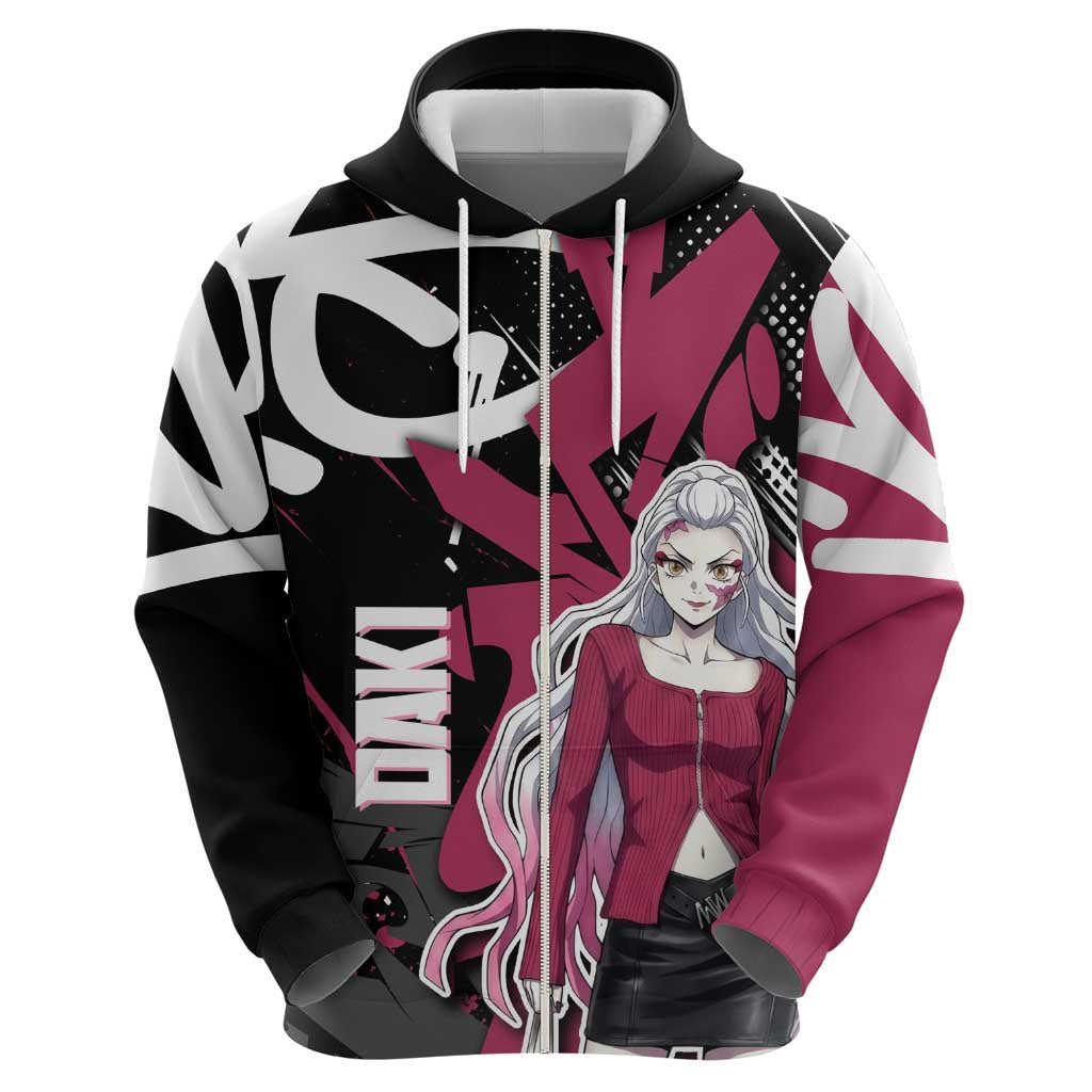 Daki Demon Slayer Zip Hoodie Pink Graffiti Anime Aesthetic