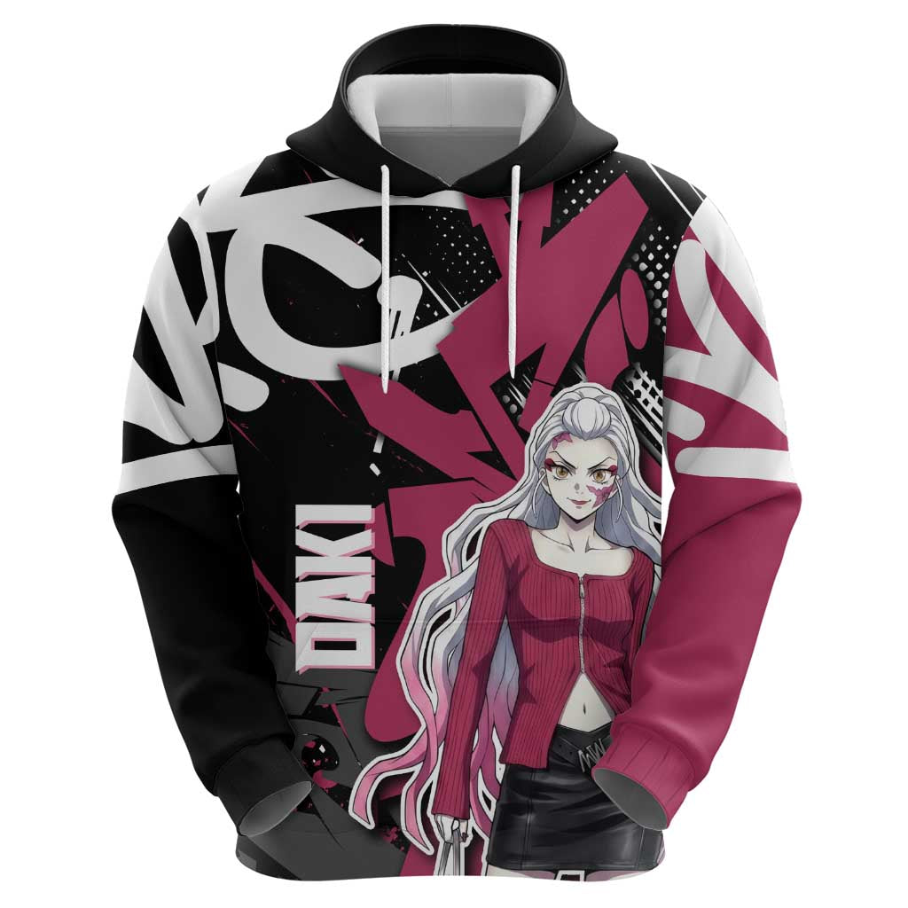 Daki Demon Slayer Zip Hoodie Pink Graffiti Anime Aesthetic