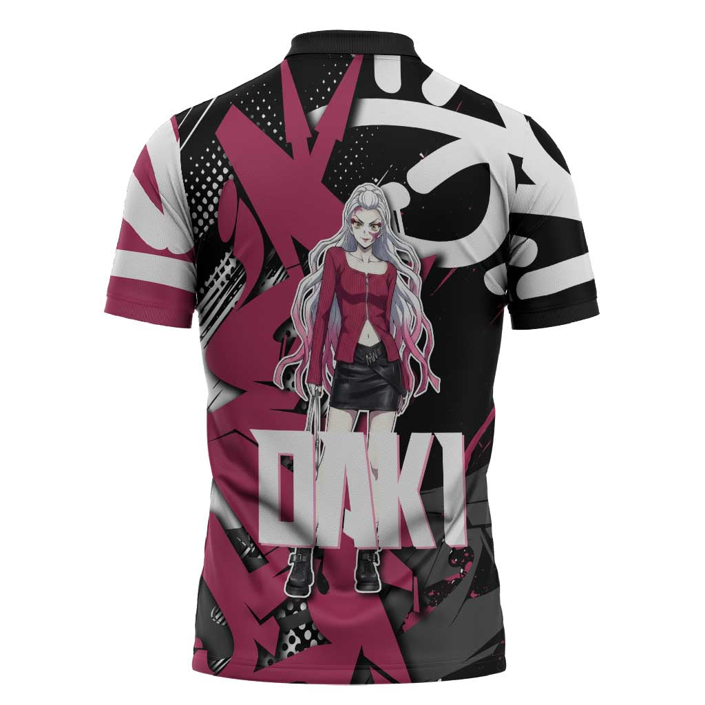 Daki Demon Slayer Zipper Polo Shirt Pink Graffiti Anime Aesthetic