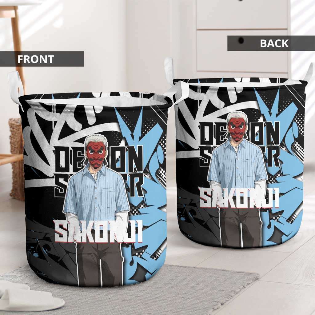 Sakonji Demon Slayer Laundry Basket Blue Graffiti Anime Style