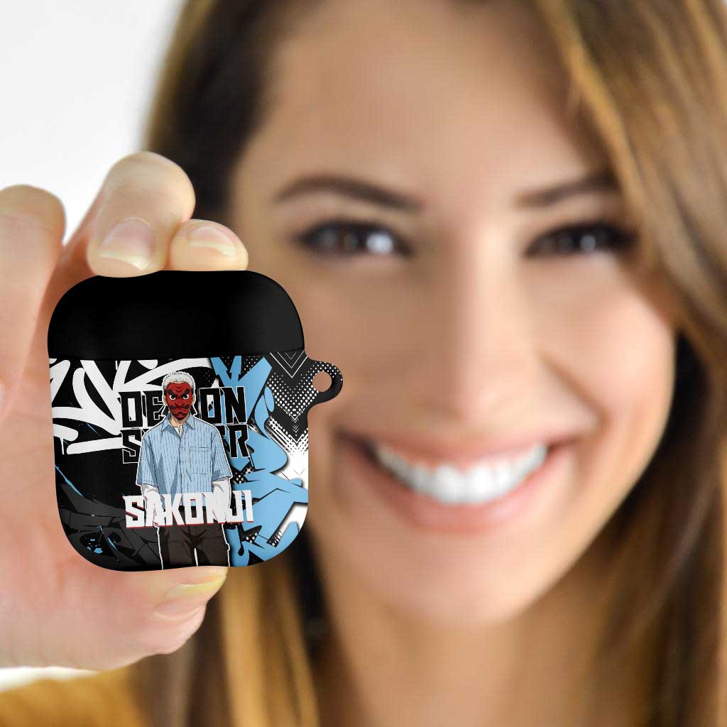 Sakonji Demon Slayer AirPods Case Blue Graffiti Anime Style