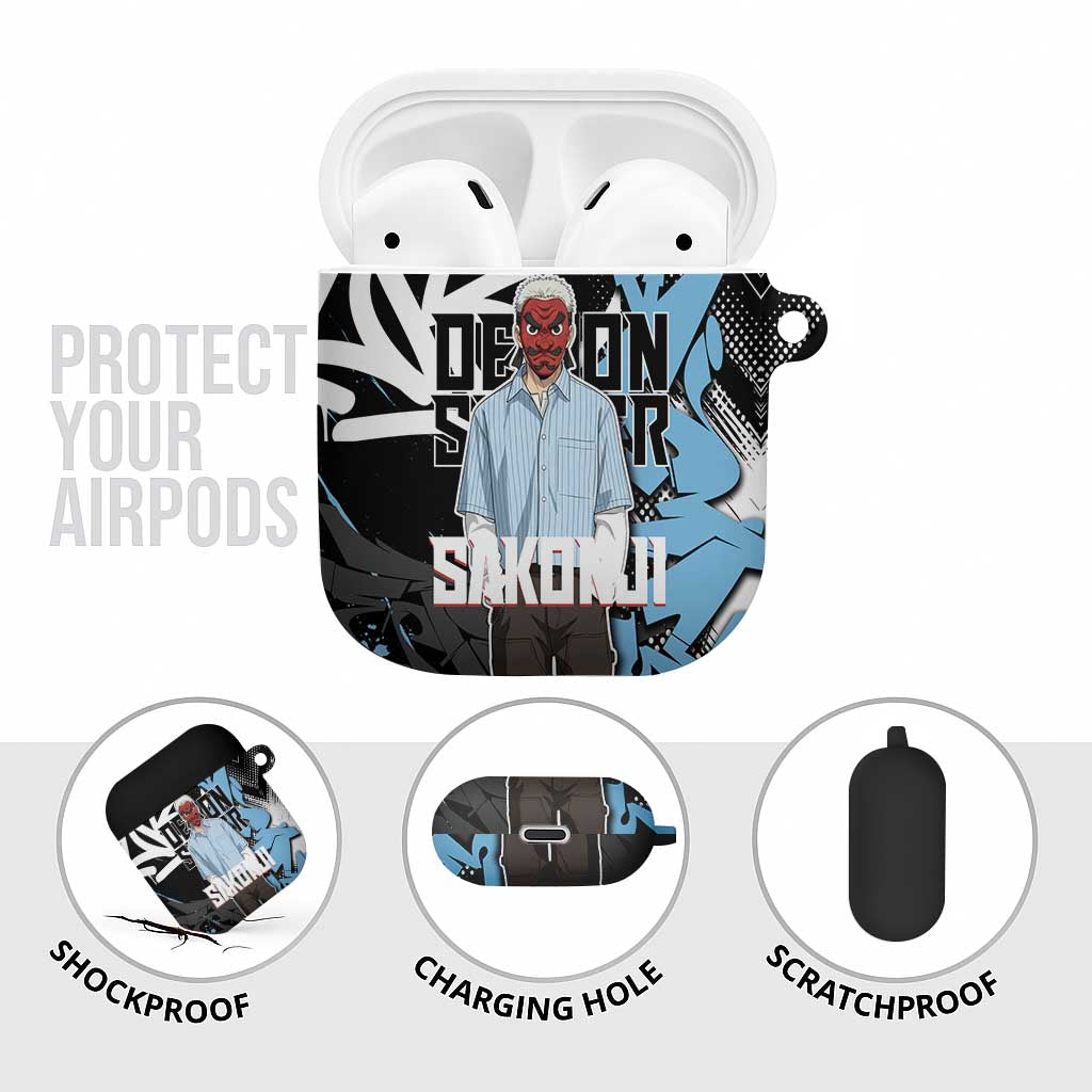 Sakonji Demon Slayer AirPods Case Blue Graffiti Anime Style