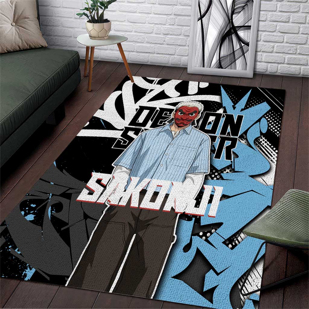 Sakonji Demon Slayer Area Rug Blue Graffiti Anime Style