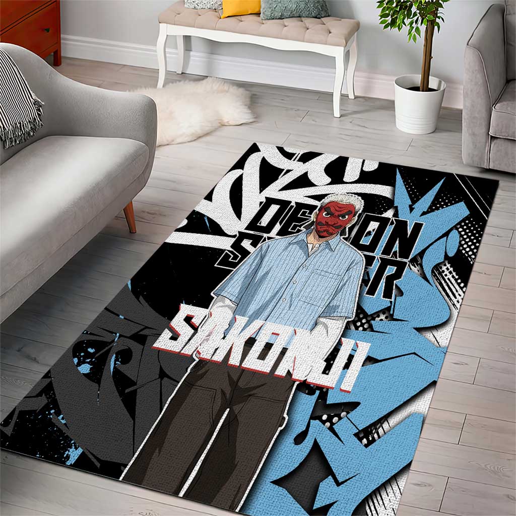 Sakonji Demon Slayer Area Rug Blue Graffiti Anime Style