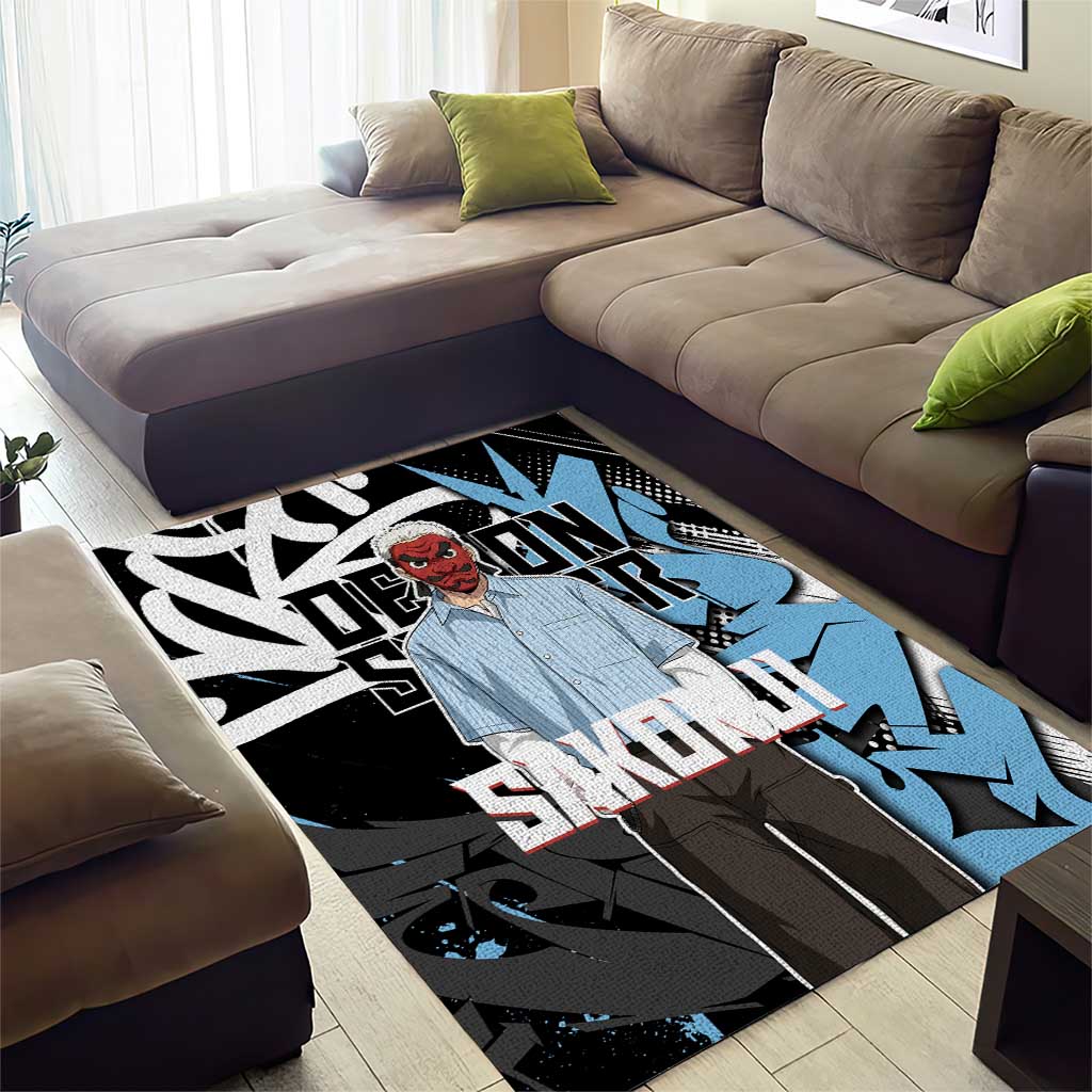 Sakonji Demon Slayer Area Rug Blue Graffiti Anime Style