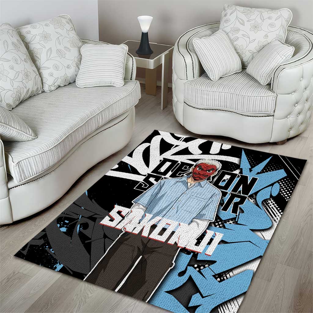 Sakonji Demon Slayer Area Rug Blue Graffiti Anime Style