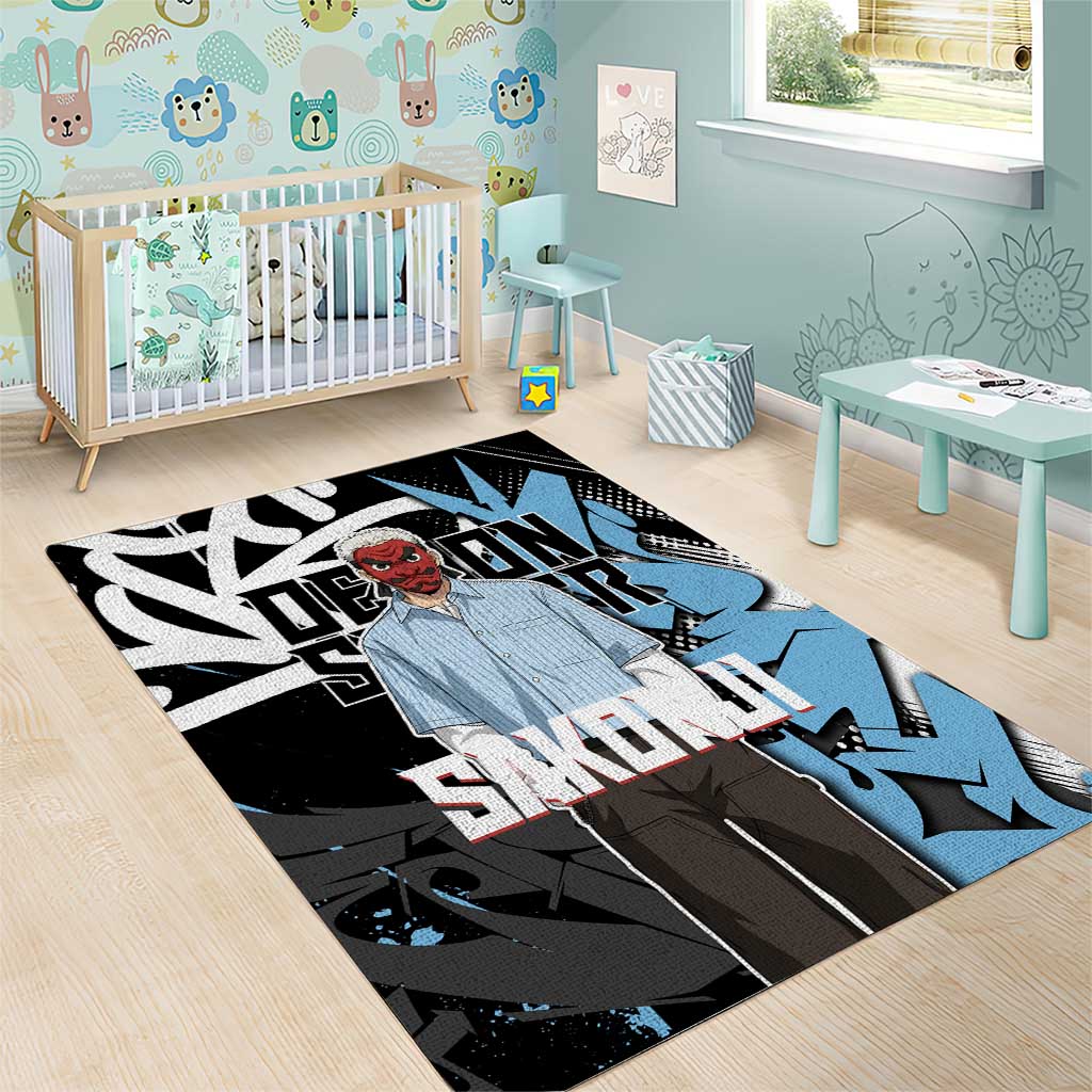 Sakonji Demon Slayer Area Rug Blue Graffiti Anime Style
