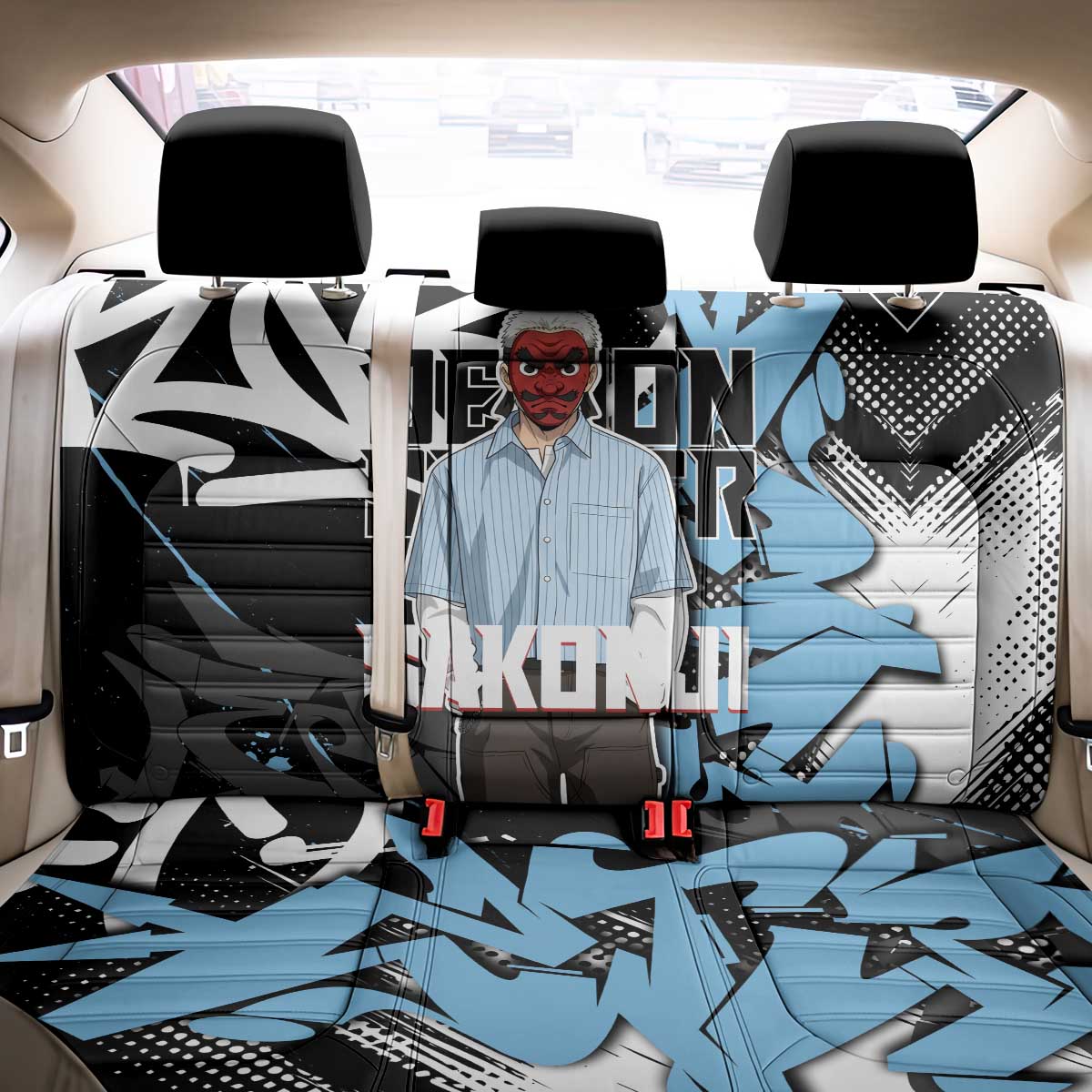 Sakonji Demon Slayer Back Car Seat Cover Blue Graffiti Anime Style