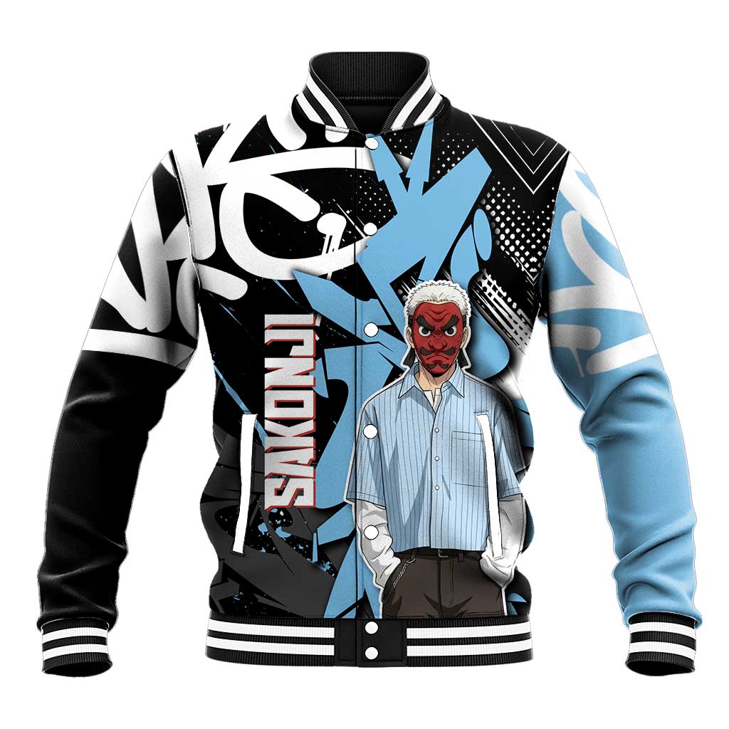 Sakonji Demon Slayer Baseball Jacket Blue Graffiti Anime Style