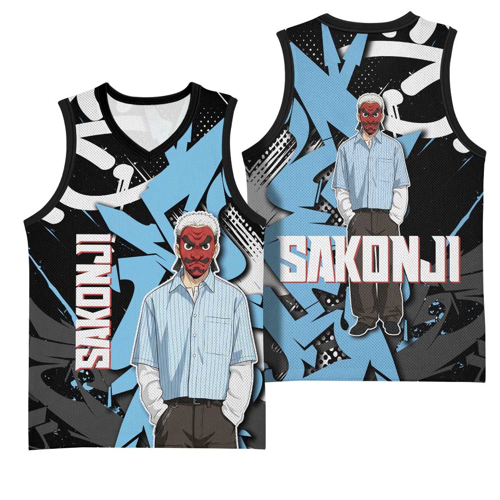 Sakonji Demon Slayer Basketball Jersey Blue Graffiti Anime Style