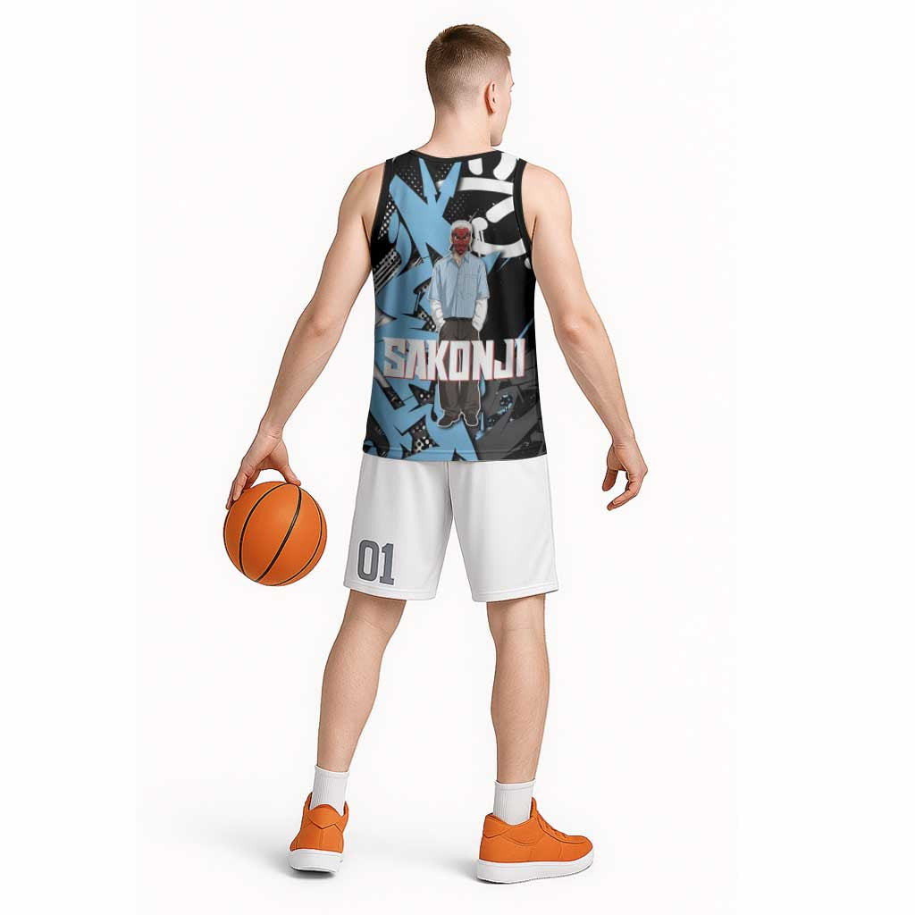 Sakonji Demon Slayer Basketball Jersey Blue Graffiti Anime Style