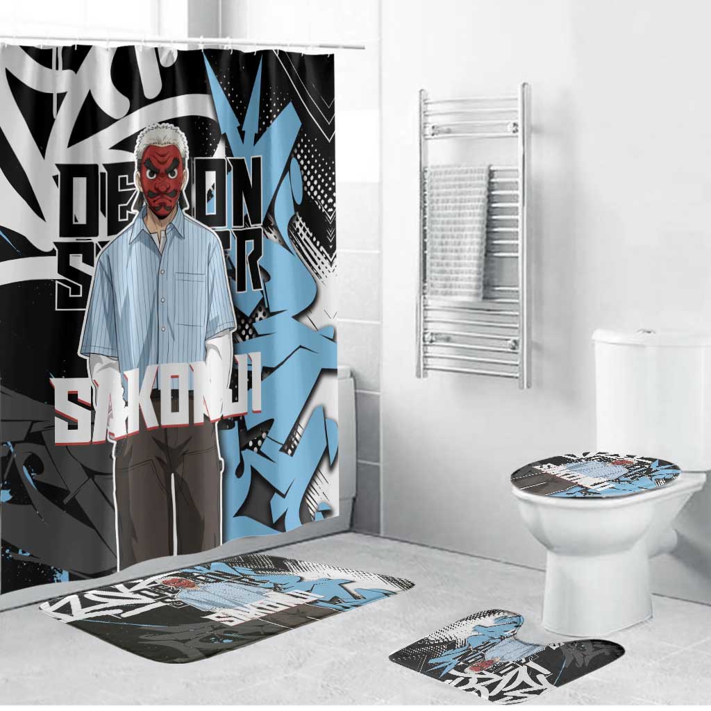 Sakonji Demon Slayer Bathroom Set Blue Graffiti Anime Style