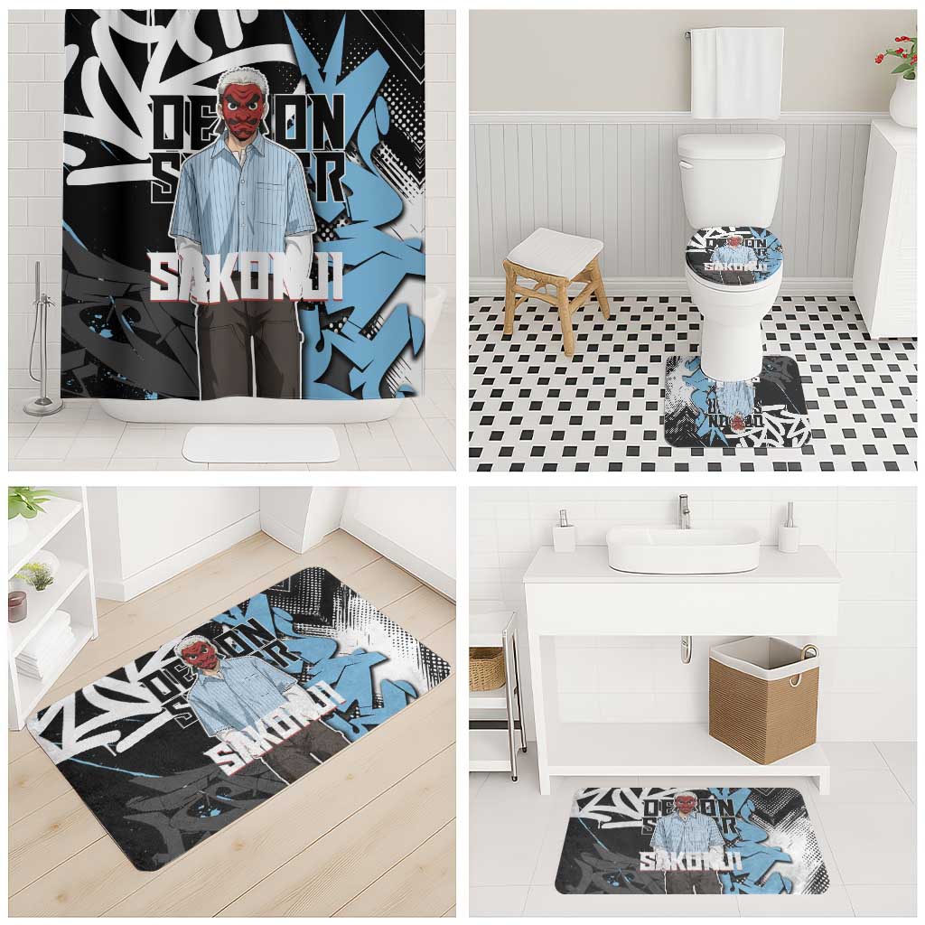 Sakonji Demon Slayer Bathroom Set Blue Graffiti Anime Style