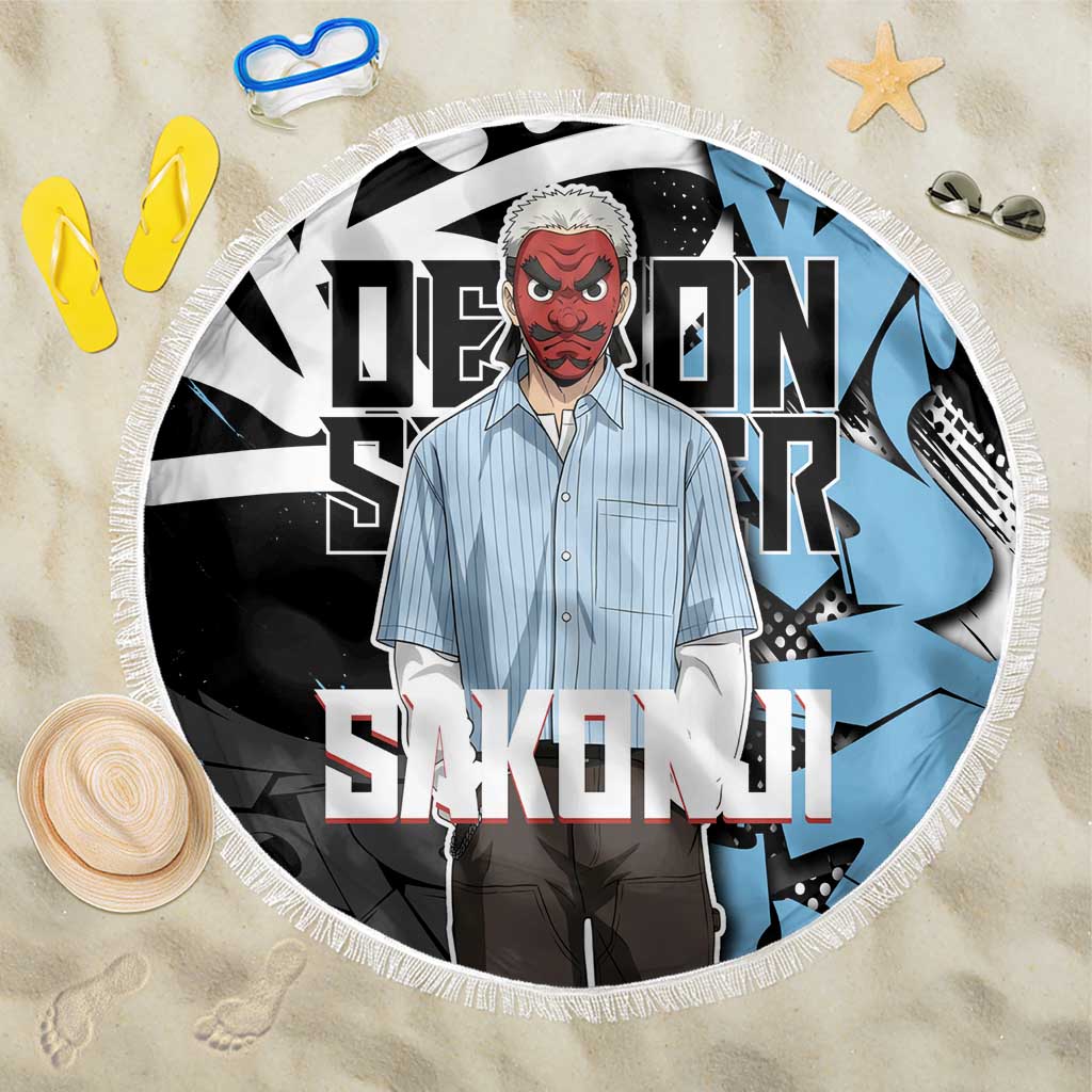 Sakonji Demon Slayer Beach Blanket Blue Graffiti Anime Style