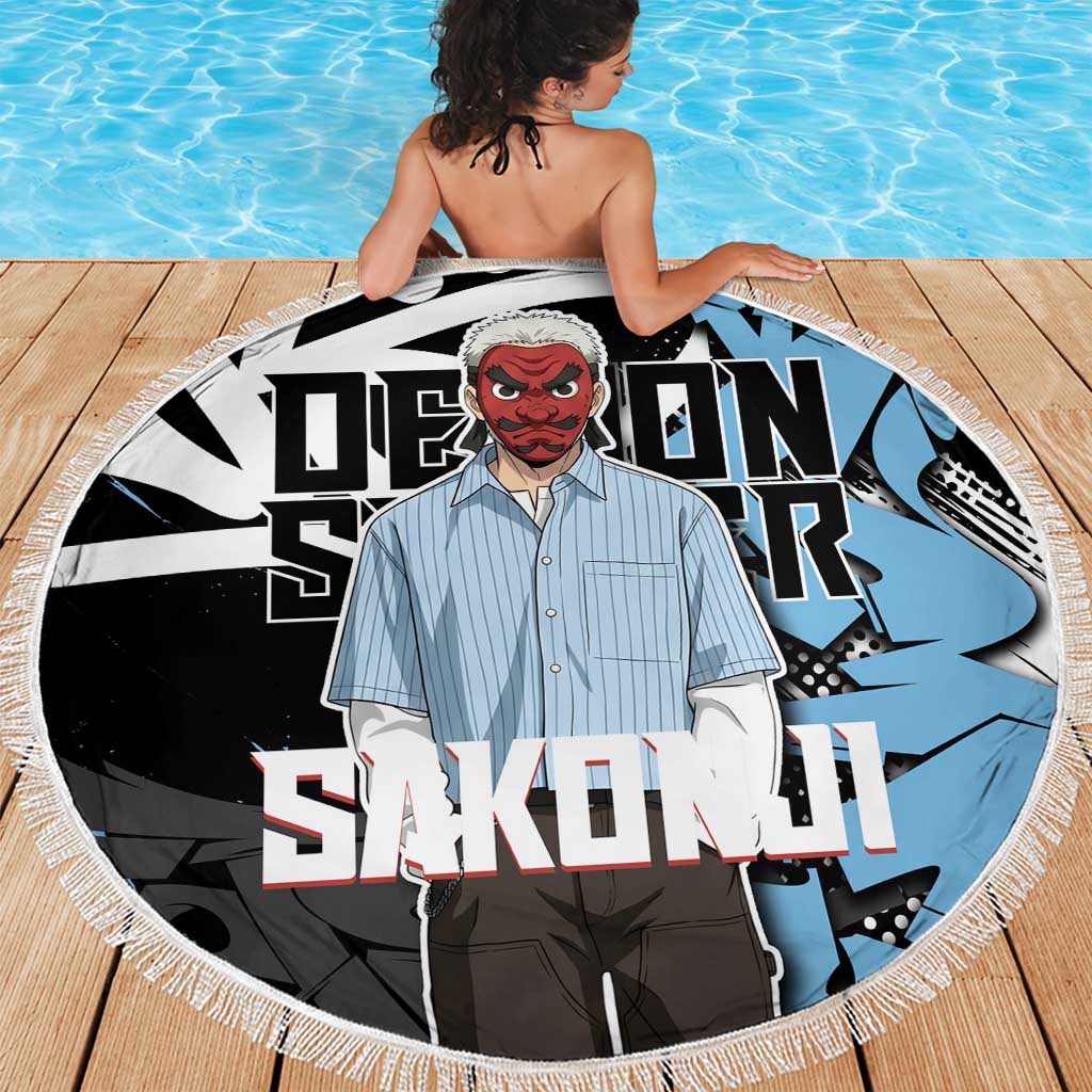 Sakonji Demon Slayer Beach Blanket Blue Graffiti Anime Style