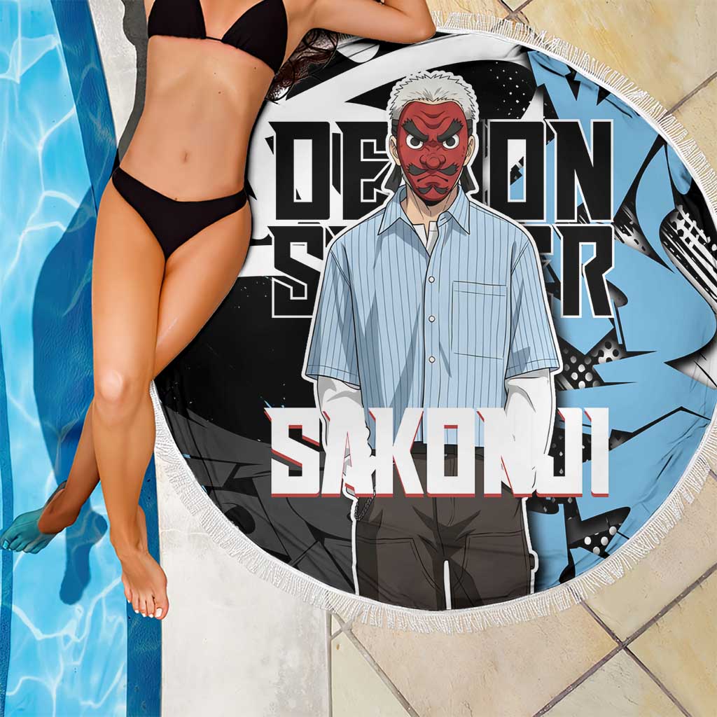 Sakonji Demon Slayer Beach Blanket Blue Graffiti Anime Style