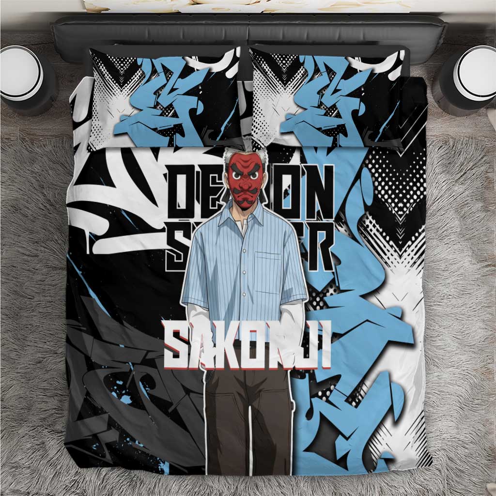 Sakonji Demon Slayer Bedding Set Blue Graffiti Anime Style