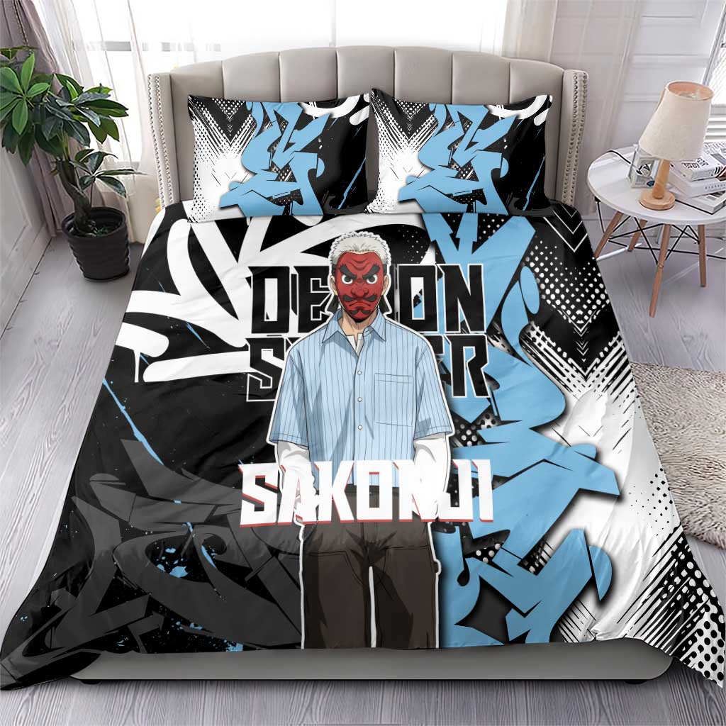 Sakonji Demon Slayer Bedding Set Blue Graffiti Anime Style