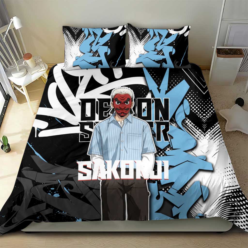 Sakonji Demon Slayer Bedding Set Blue Graffiti Anime Style