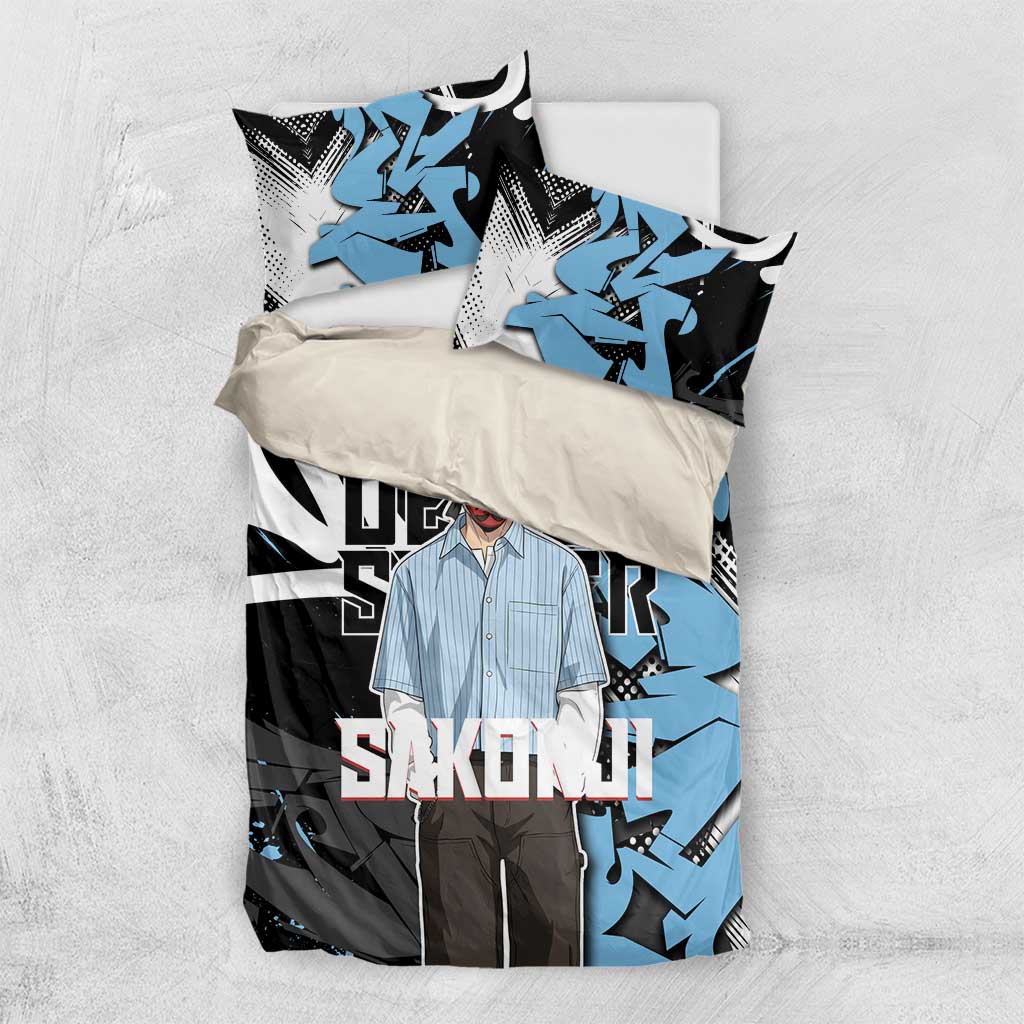 Sakonji Demon Slayer Bedding Set Blue Graffiti Anime Style