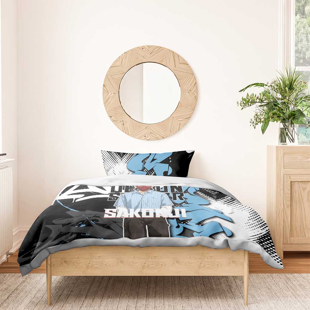 Sakonji Demon Slayer Bedding Set Blue Graffiti Anime Style