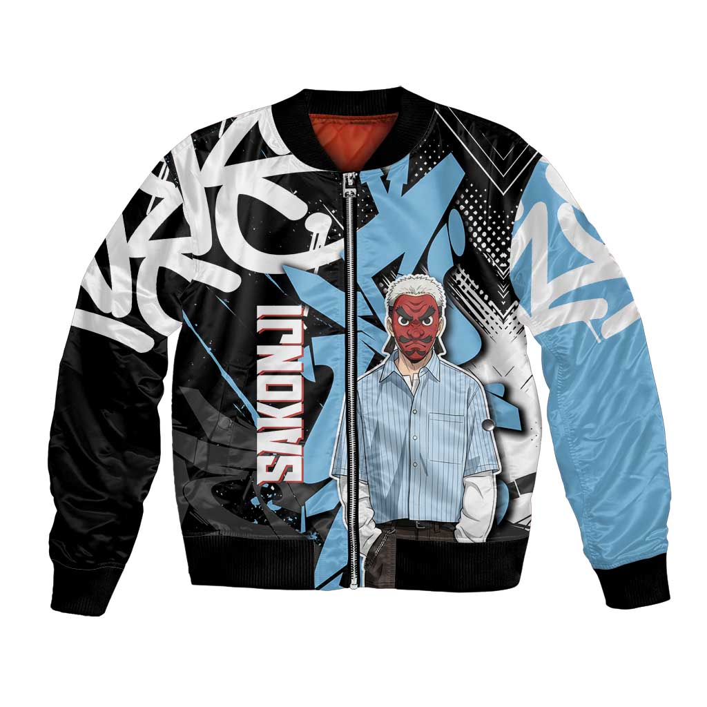 Sakonji Demon Slayer Bomber Jacket Blue Graffiti Anime Style