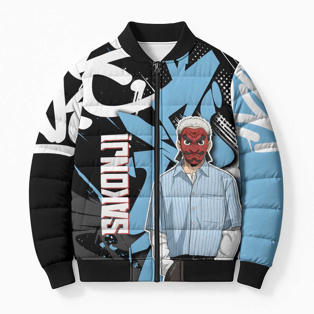 Sakonji Demon Slayer Bomber Puffer Jacket Blue Graffiti Anime Style