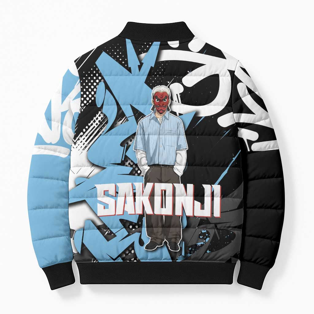 Sakonji Demon Slayer Bomber Puffer Jacket Blue Graffiti Anime Style