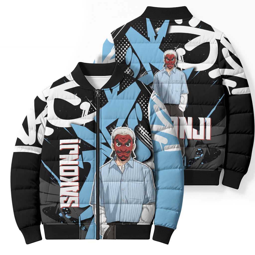 Sakonji Demon Slayer Bomber Puffer Jacket Blue Graffiti Anime Style