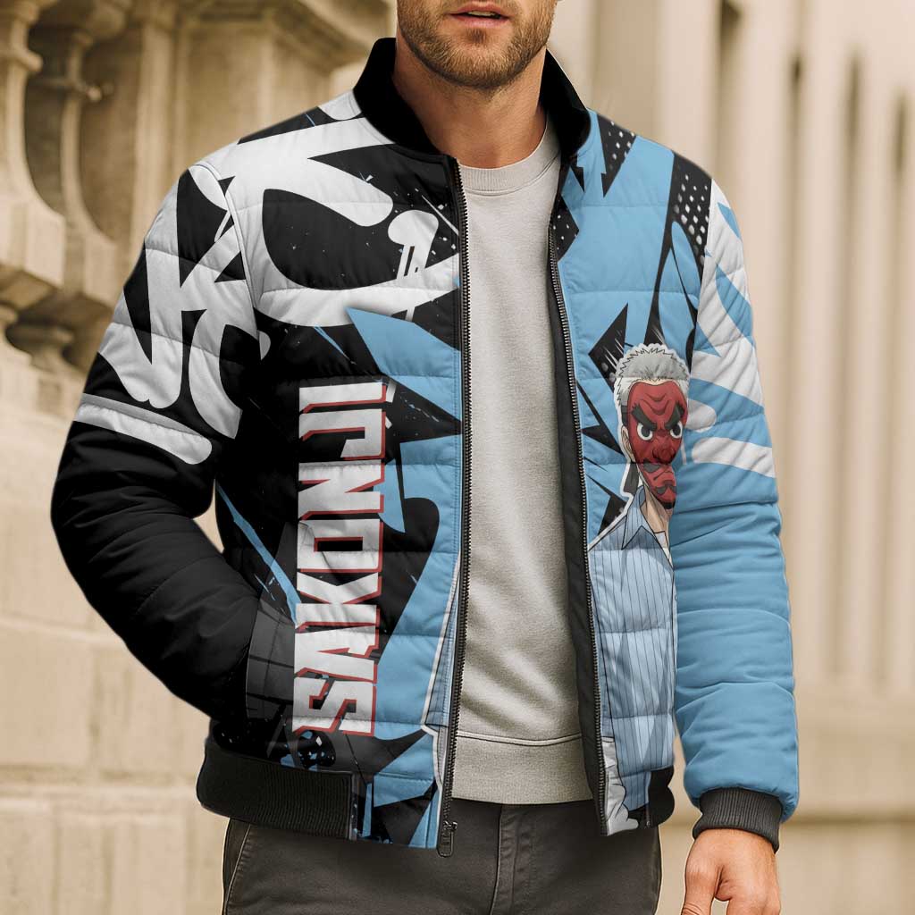 Sakonji Demon Slayer Bomber Puffer Jacket Blue Graffiti Anime Style