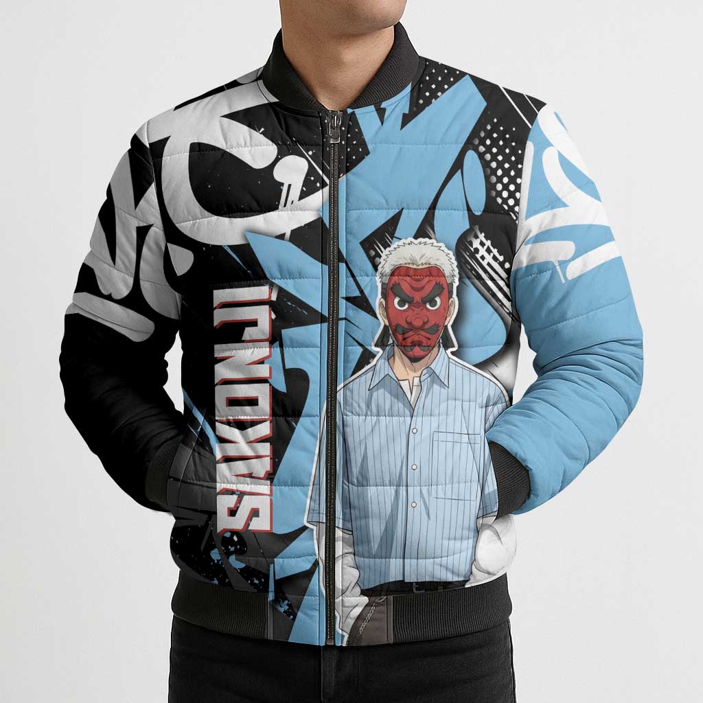 Sakonji Demon Slayer Bomber Puffer Jacket Blue Graffiti Anime Style