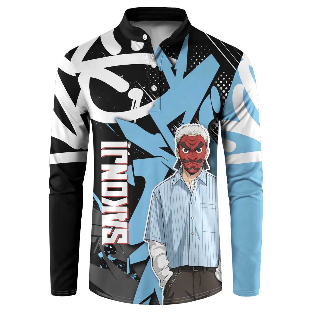 Sakonji Demon Slayer Button Sweatshirt Blue Graffiti Anime Style
