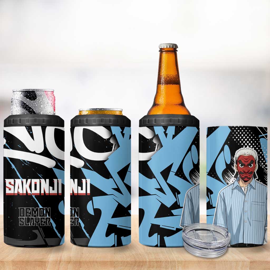 Sakonji Demon Slayer 4 in 1 Can Cooler Tumbler Blue Graffiti Anime Style
