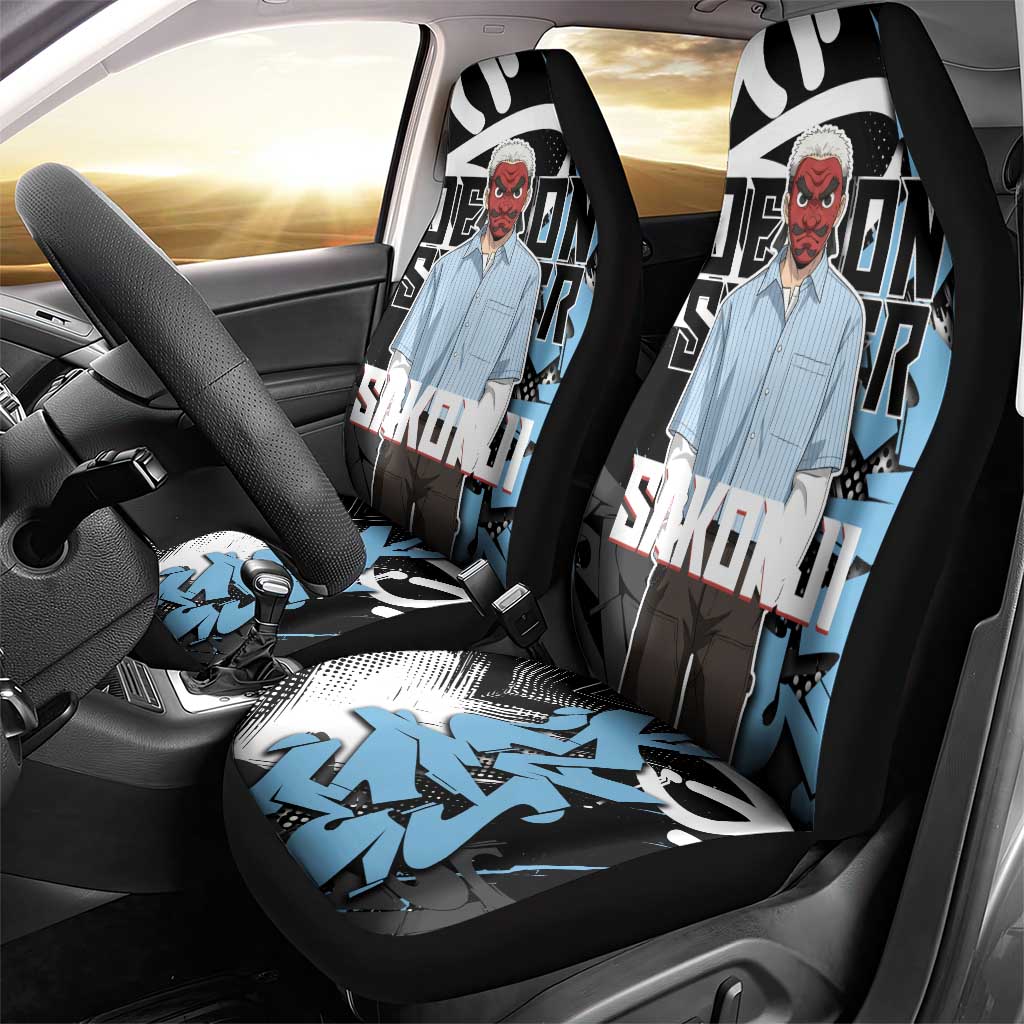 Sakonji Demon Slayer Car Seat Cover Blue Graffiti Anime Style