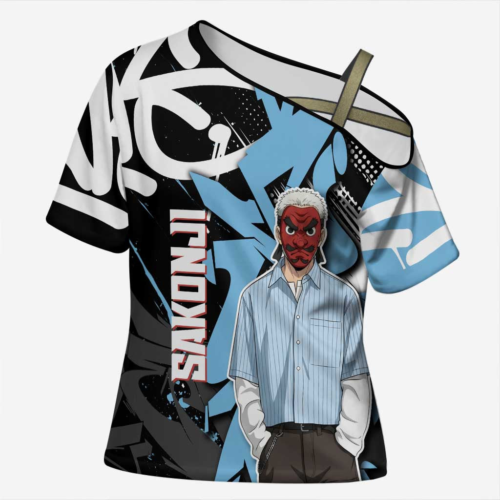 Sakonji Demon Slayer Cross Shoulder Shirt Blue Graffiti Anime Style