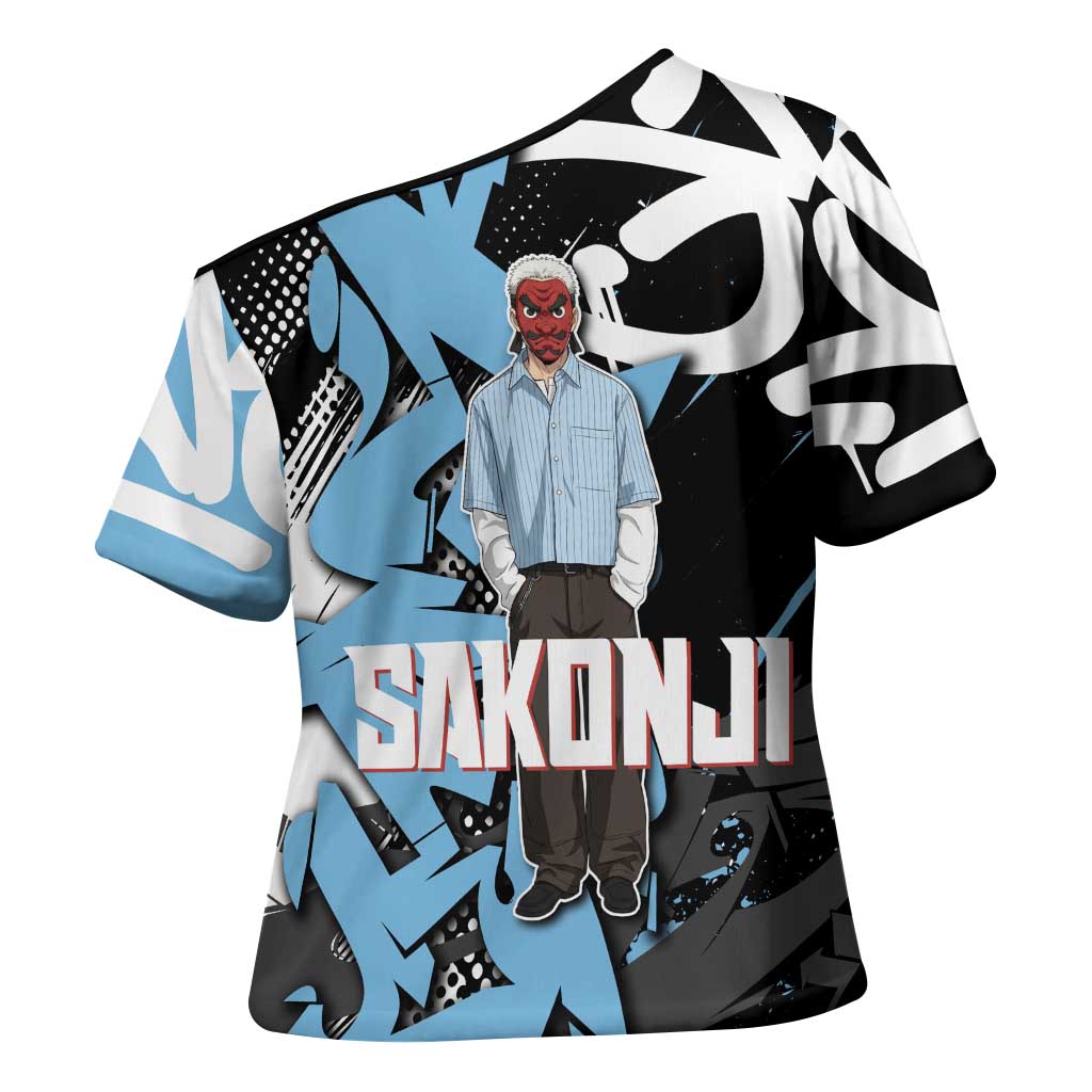 Sakonji Demon Slayer Cross Shoulder Shirt Blue Graffiti Anime Style