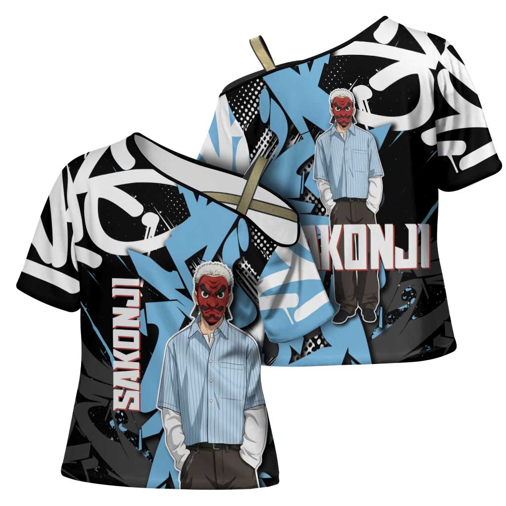 Sakonji Demon Slayer Cross Shoulder Shirt Blue Graffiti Anime Style
