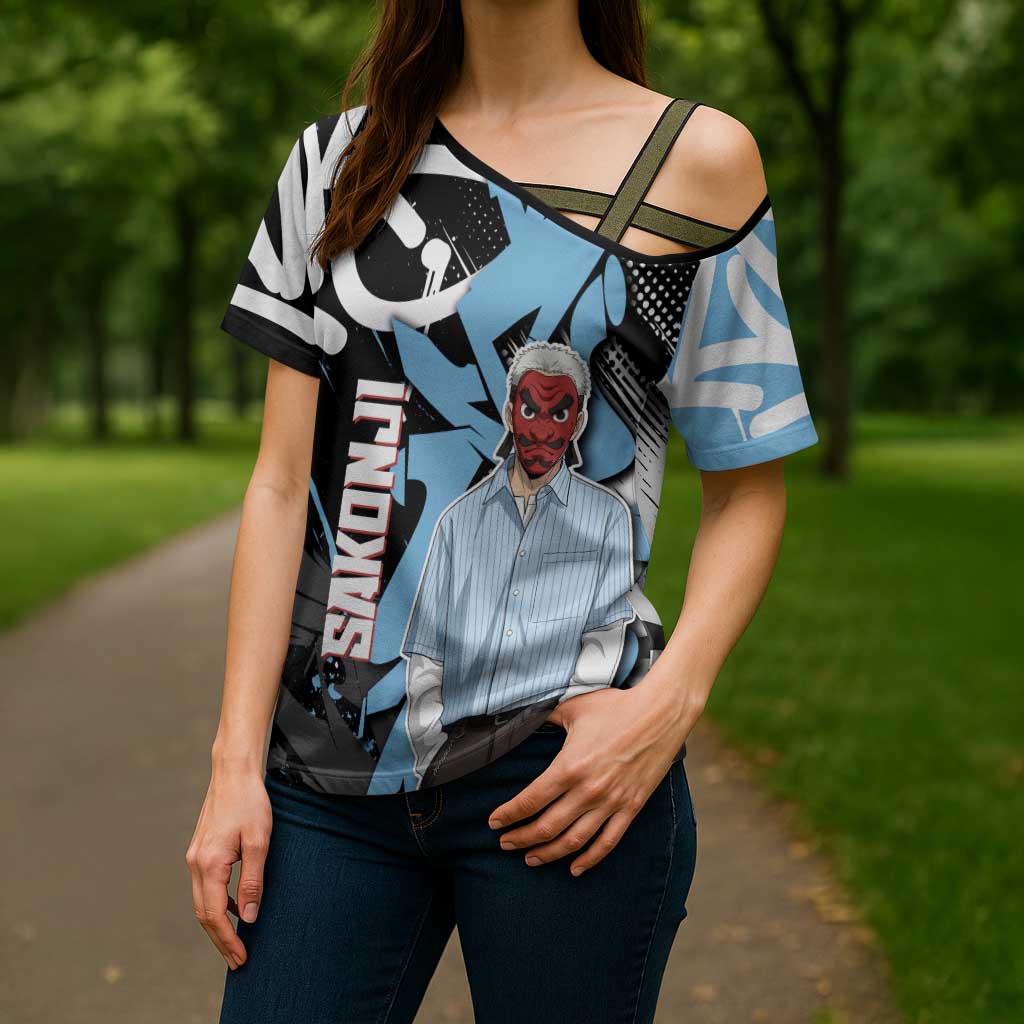 Sakonji Demon Slayer Cross Shoulder Shirt Blue Graffiti Anime Style
