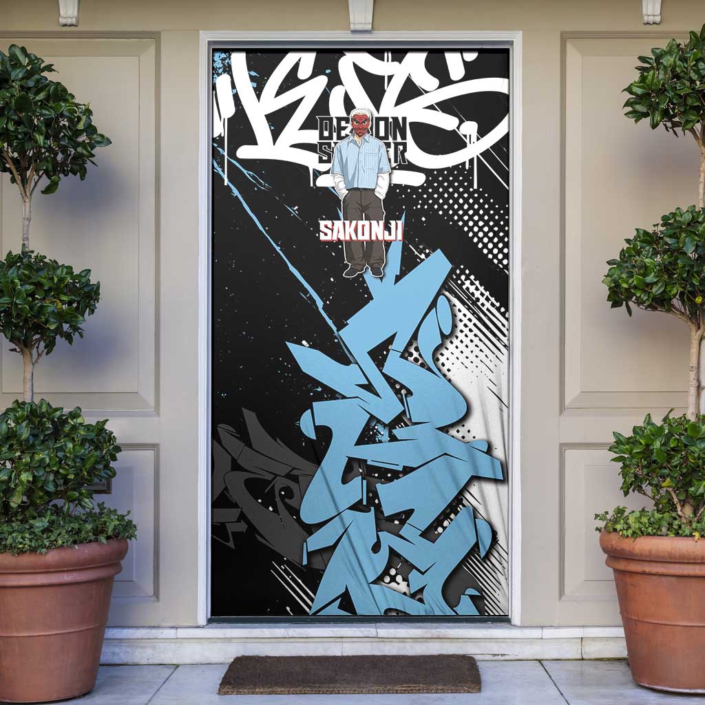 Sakonji Demon Slayer Door Cover Blue Graffiti Anime Style