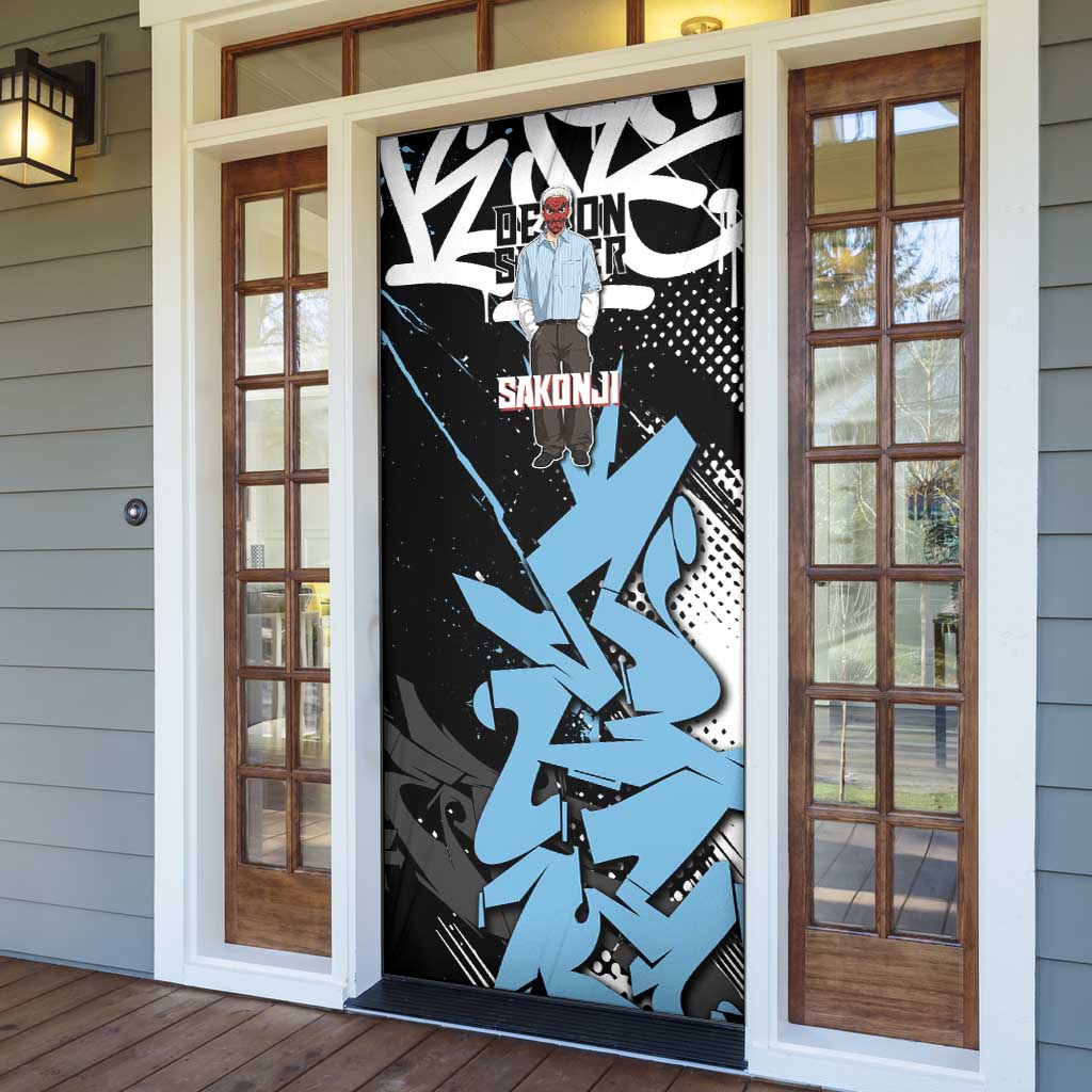 Sakonji Demon Slayer Door Cover Blue Graffiti Anime Style