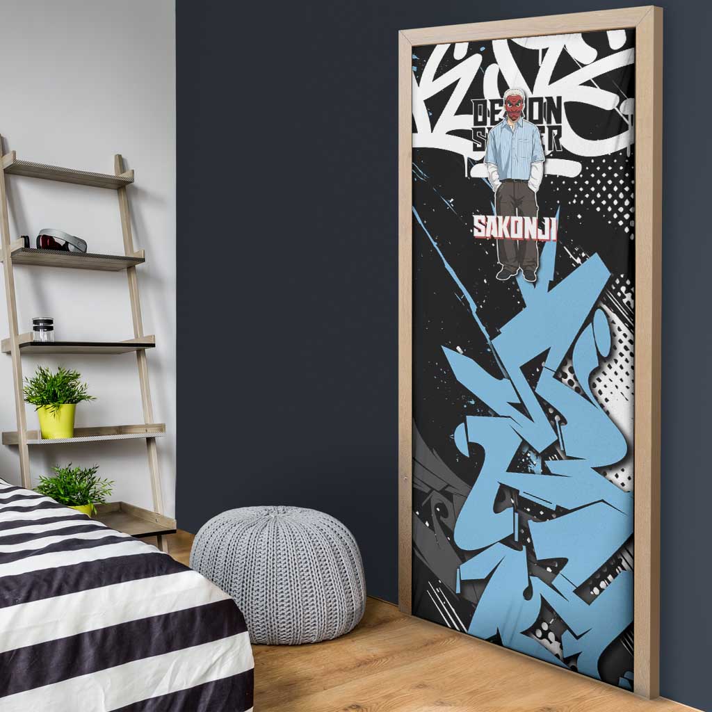 Sakonji Demon Slayer Door Cover Blue Graffiti Anime Style