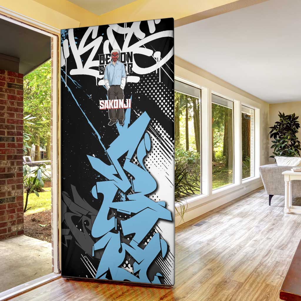 Sakonji Demon Slayer Door Cover Blue Graffiti Anime Style